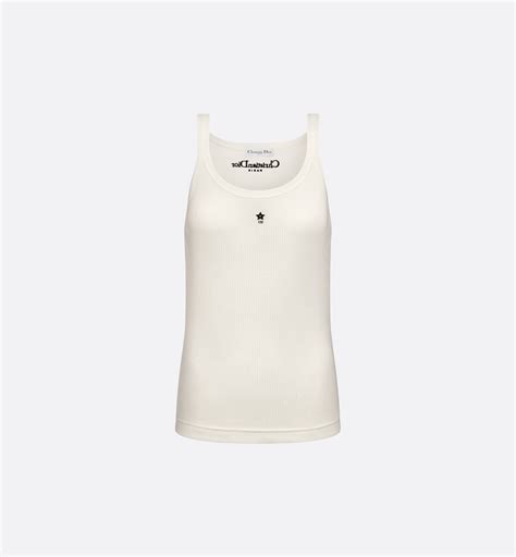 Dioriviera Tank Top Ecru Cotton Ribbed Jersey 